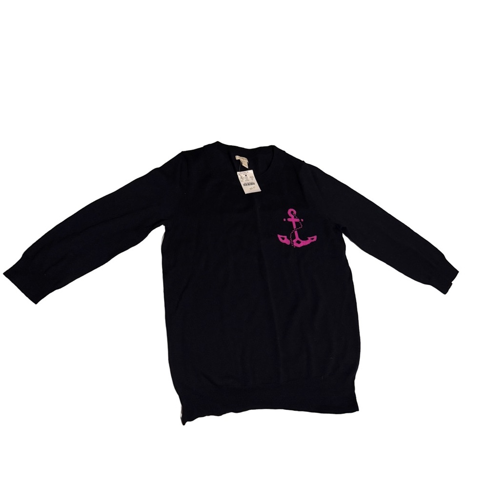 J.Crew 100% Merino Wool Intarsia Anchor Long Sleeve Sweater Size S Navy Small